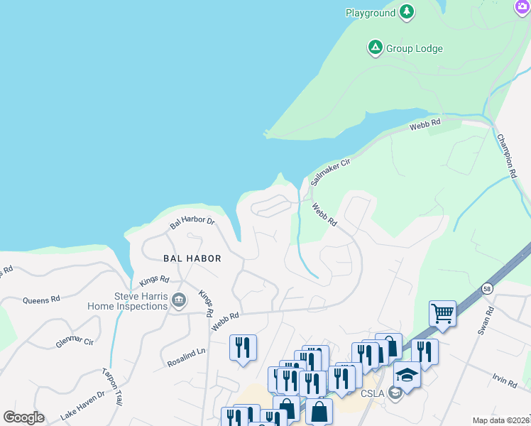 map of restaurants, bars, coffee shops, grocery stores, and more near 4902 Harbor Oaks Lane in Chattanooga