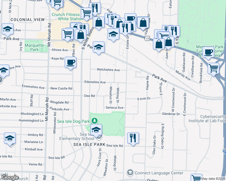 map of restaurants, bars, coffee shops, grocery stores, and more near 5283 Dee Road in Memphis