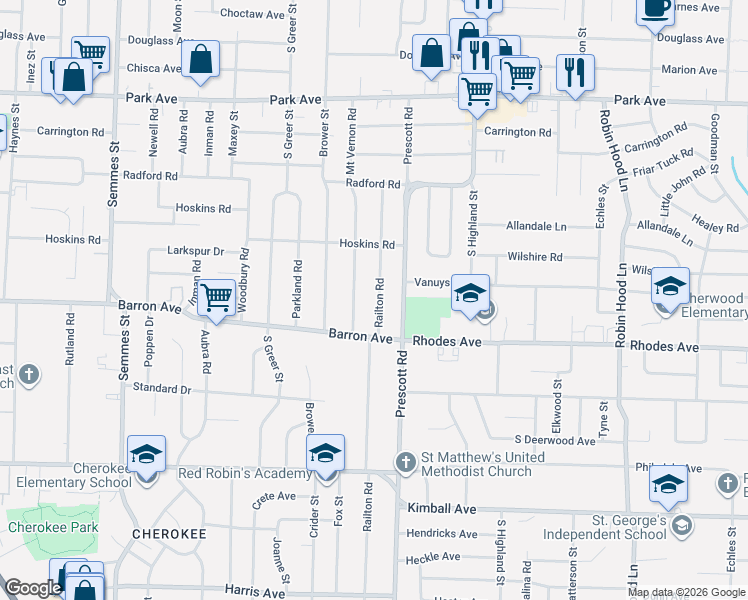 map of restaurants, bars, coffee shops, grocery stores, and more near 1161 Railton Road in Memphis