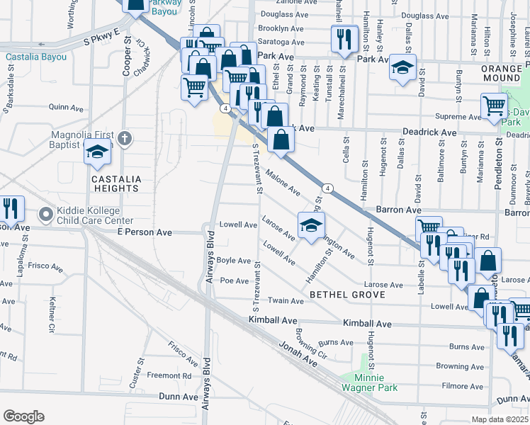map of restaurants, bars, coffee shops, grocery stores, and more near 2385 Larose Avenue in Memphis