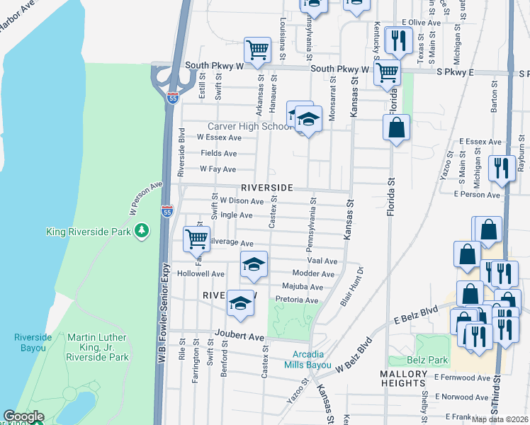 map of restaurants, bars, coffee shops, grocery stores, and more near 238 Kirk Avenue in Memphis