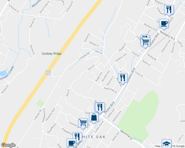 map of restaurants, bars, coffee shops, grocery stores, and more near 522 Bruning Lane in Chattanooga