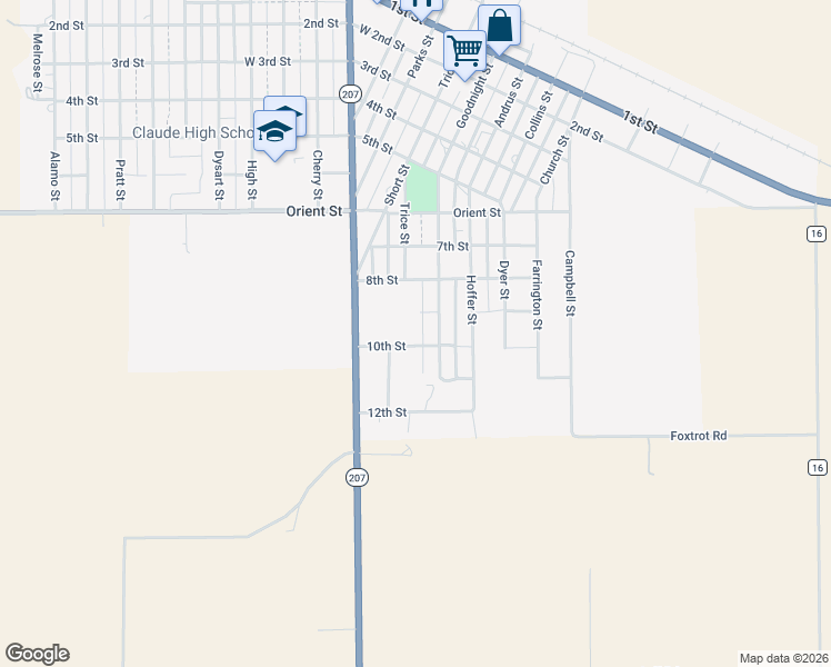 map of restaurants, bars, coffee shops, grocery stores, and more near 101 10th Street in Claude