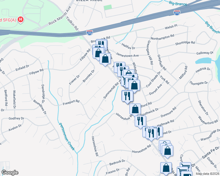 map of restaurants, bars, coffee shops, grocery stores, and more near 377 Summerhill Road in Fayetteville