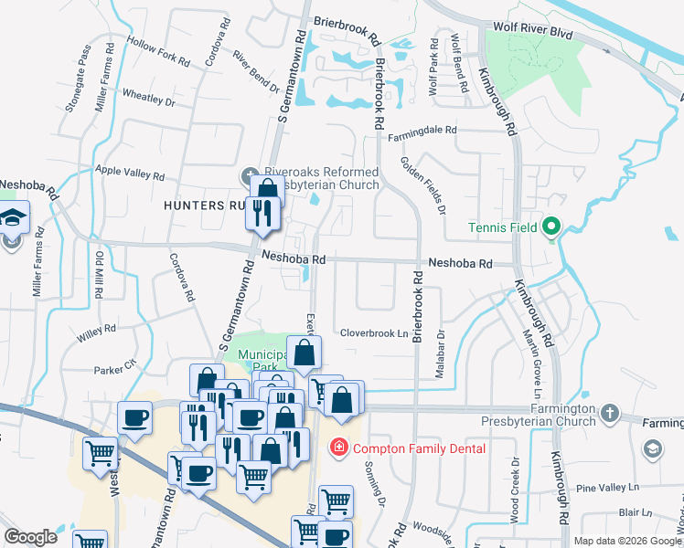 map of restaurants, bars, coffee shops, grocery stores, and more near 1799 Teddington Drive in Germantown