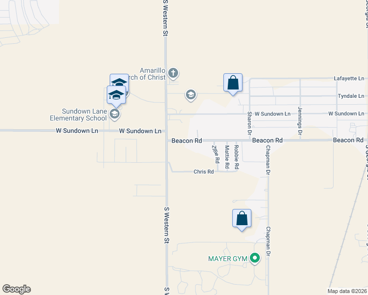 map of restaurants, bars, coffee shops, grocery stores, and more near 4001 Beacon Road in Amarillo