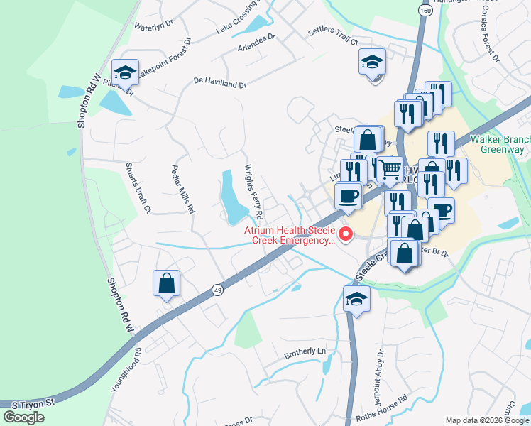 map of restaurants, bars, coffee shops, grocery stores, and more near in Charlotte