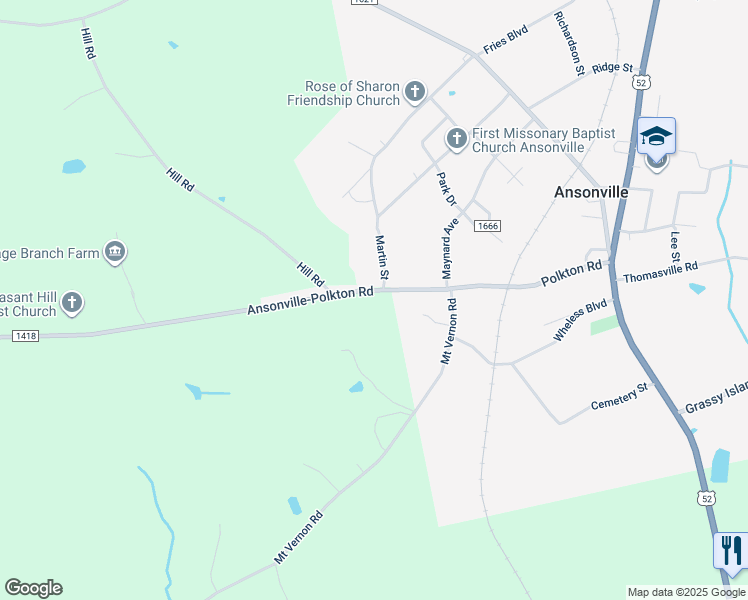 map of restaurants, bars, coffee shops, grocery stores, and more near 524 Ansonville-Polkton Road in Wadesboro