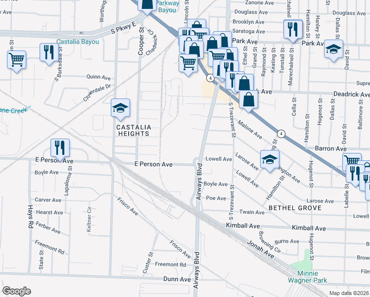 map of restaurants, bars, coffee shops, grocery stores, and more near 2224 East Person Avenue in Memphis