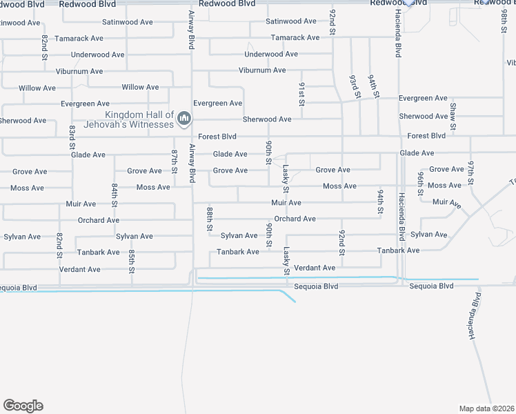 map of restaurants, bars, coffee shops, grocery stores, and more near Muir Avenue in California City