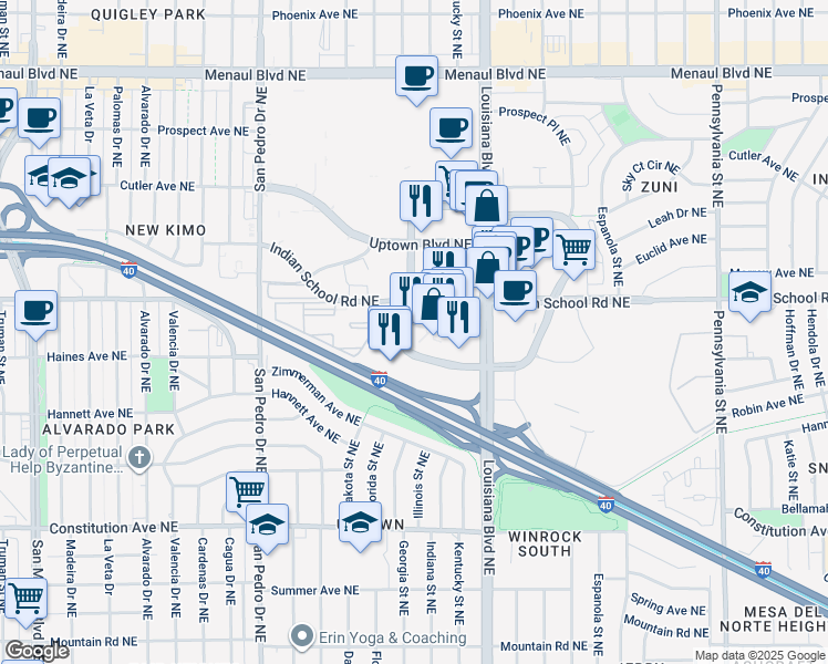 map of restaurants, bars, coffee shops, grocery stores, and more near 6501 Americas Parkway in Albuquerque
