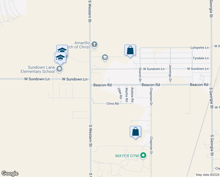 map of restaurants, bars, coffee shops, grocery stores, and more near 4001 Beacon Road in Amarillo