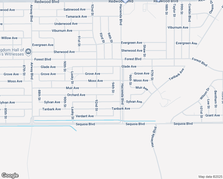 map of restaurants, bars, coffee shops, grocery stores, and more near Muir Avenue in California City