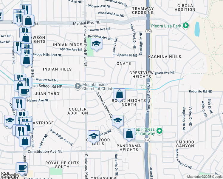 map of restaurants, bars, coffee shops, grocery stores, and more near 12444 Morrow Avenue Northeast in Albuquerque