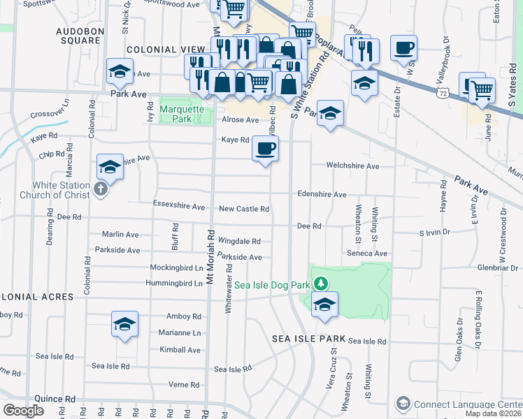 map of restaurants, bars, coffee shops, grocery stores, and more near 5103 Edenshire Avenue in Memphis