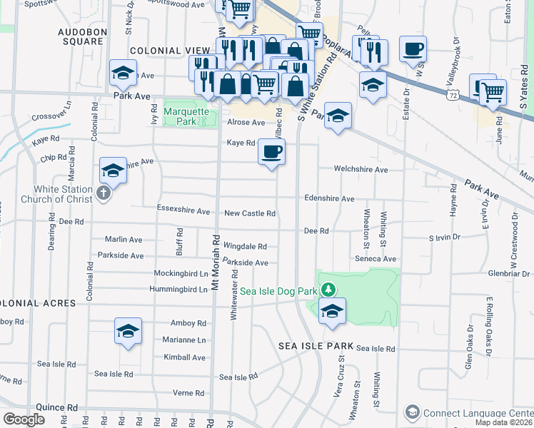 map of restaurants, bars, coffee shops, grocery stores, and more near 5103 Edenshire Avenue in Memphis