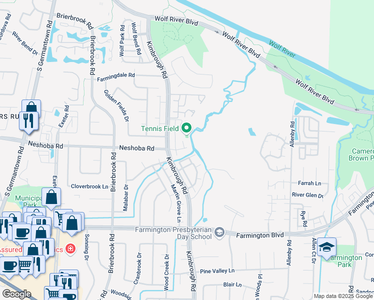 map of restaurants, bars, coffee shops, grocery stores, and more near 1745 Crooked Creek Lane in Germantown