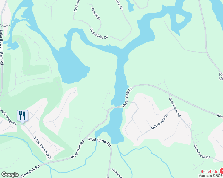 map of restaurants, bars, coffee shops, grocery stores, and more near 1279 Riveroak Road in Inman