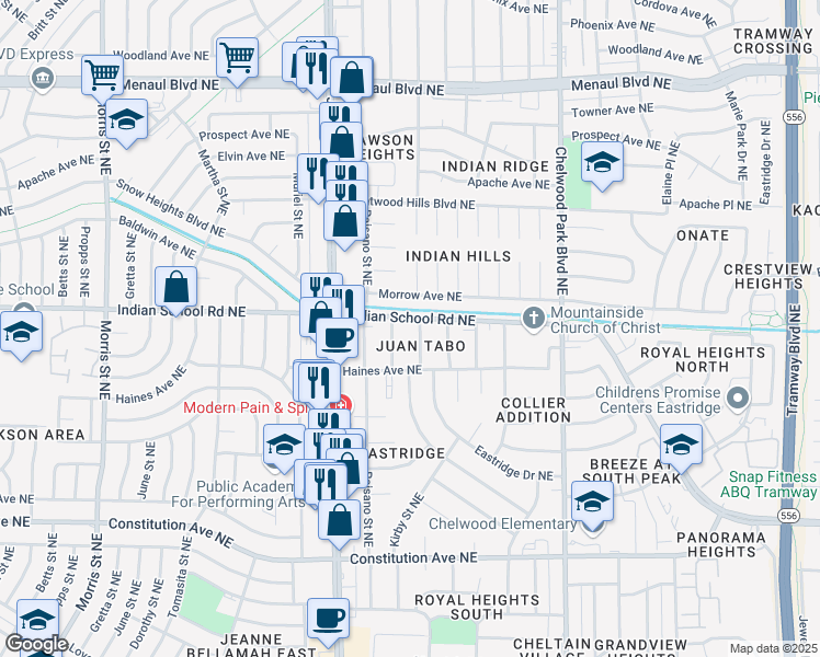 map of restaurants, bars, coffee shops, grocery stores, and more near 12000 Morrow Avenue Northeast in Albuquerque
