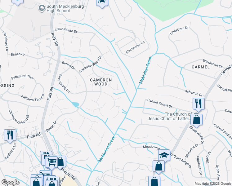 map of restaurants, bars, coffee shops, grocery stores, and more near 10000 Brass Eagle Lane in Charlotte