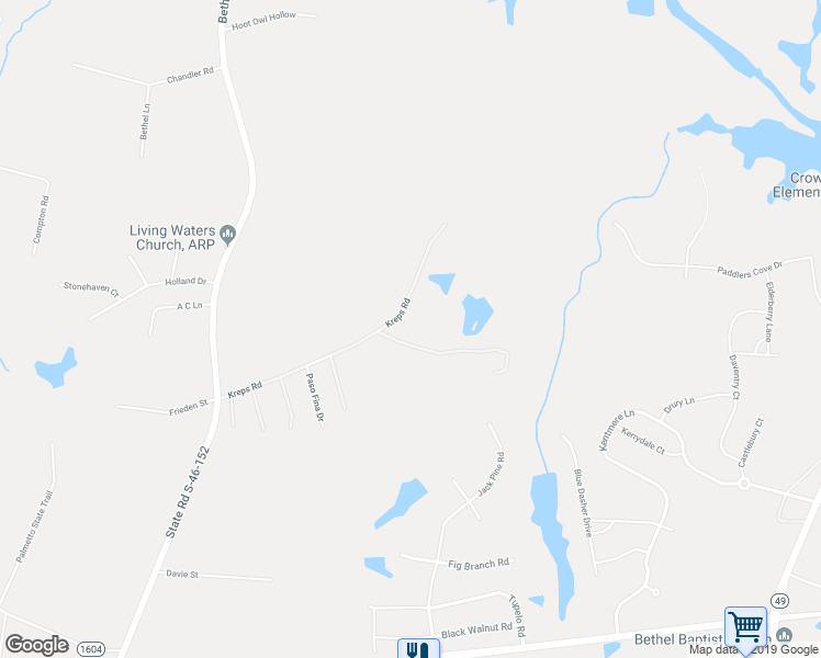 map of restaurants, bars, coffee shops, grocery stores, and more near 5701 Kreps Road in Clover