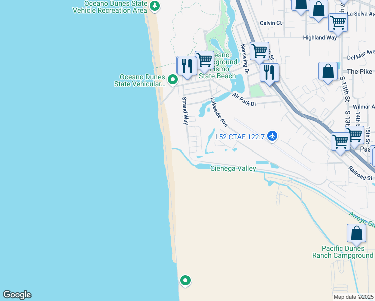 map of restaurants, bars, coffee shops, grocery stores, and more near 1742 Strand Way in Oceano