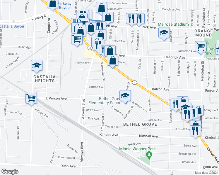 map of restaurants, bars, coffee shops, grocery stores, and more near 2387 Arlington Avenue in Memphis