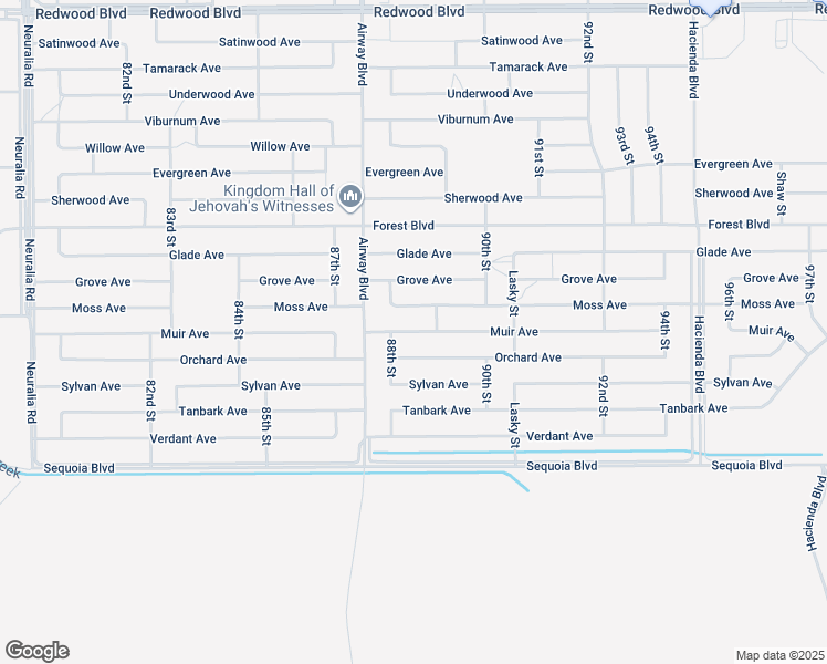 map of restaurants, bars, coffee shops, grocery stores, and more near Muir Avenue in California City