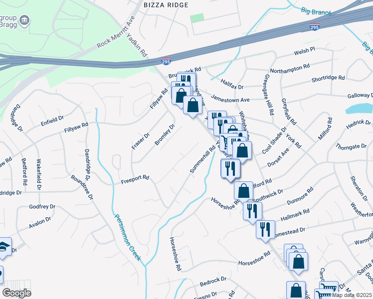 map of restaurants, bars, coffee shops, grocery stores, and more near 6354 Hawfield Drive in Fayetteville