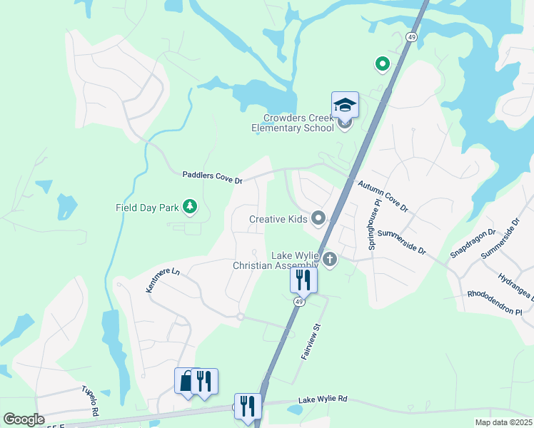 map of restaurants, bars, coffee shops, grocery stores, and more near 932 Elderberry Lane in Clover