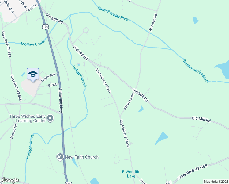map of restaurants, bars, coffee shops, grocery stores, and more near 2394 Big Mulberry Trace in Campobello