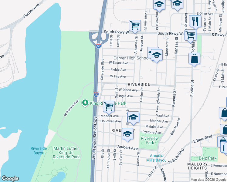 map of restaurants, bars, coffee shops, grocery stores, and more near 1693 Swift Street in Memphis