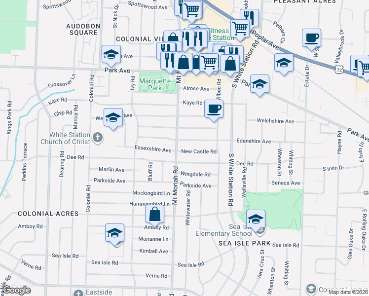 map of restaurants, bars, coffee shops, grocery stores, and more near 5009 Edenshire Avenue in Memphis