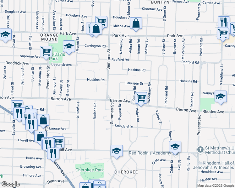map of restaurants, bars, coffee shops, grocery stores, and more near 1119 Poppen Drive in Memphis