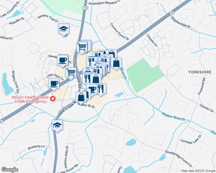 map of restaurants, bars, coffee shops, grocery stores, and more near 14310 Rivergate Parkway in Charlotte