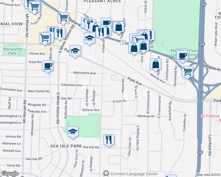 map of restaurants, bars, coffee shops, grocery stores, and more near 5363 Edenshire Cove in Memphis
