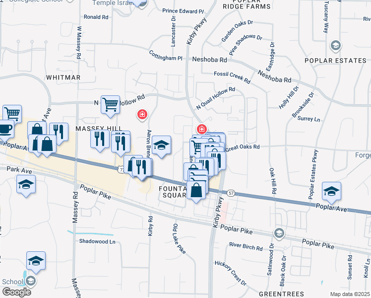 map of restaurants, bars, coffee shops, grocery stores, and more near 1746 Randolph Place in Memphis
