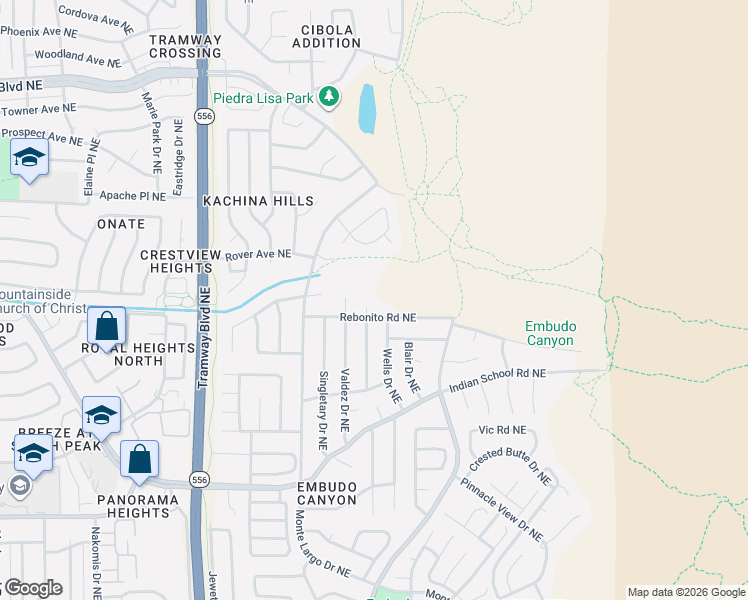 map of restaurants, bars, coffee shops, grocery stores, and more near 1804 Archuleta Drive Northeast in Albuquerque