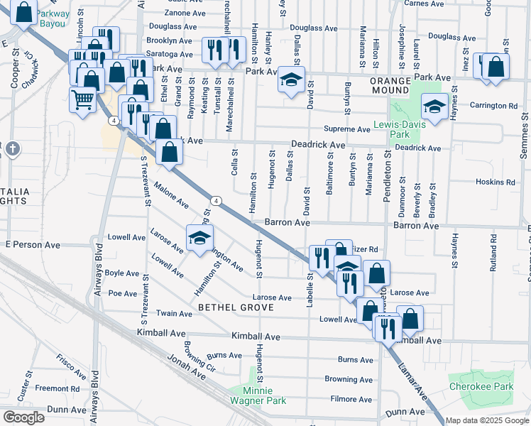 map of restaurants, bars, coffee shops, grocery stores, and more near 1598 Hamilton Street in Memphis