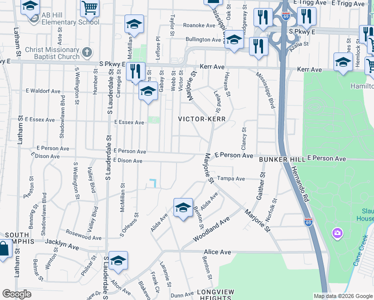 map of restaurants, bars, coffee shops, grocery stores, and more near 754 East Person Avenue in Memphis