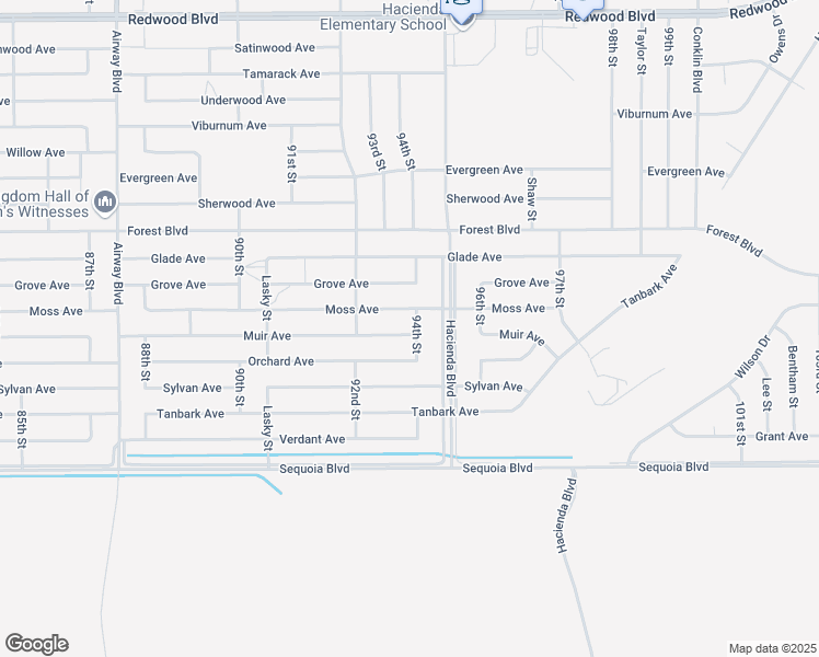 map of restaurants, bars, coffee shops, grocery stores, and more near Muir Avenue in California City