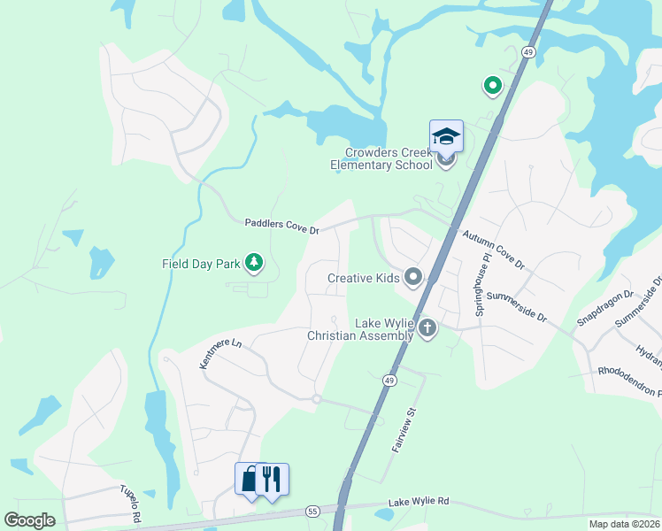map of restaurants, bars, coffee shops, grocery stores, and more near 660 Daventry Court in Clover