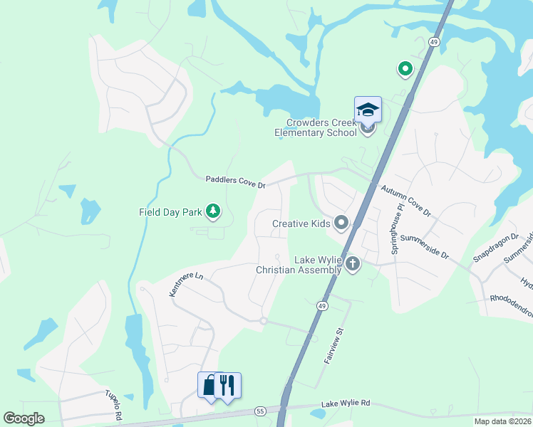 map of restaurants, bars, coffee shops, grocery stores, and more near 660 Daventry Court in Clover