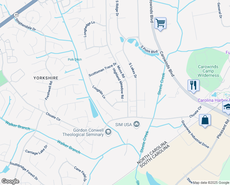 map of restaurants, bars, coffee shops, grocery stores, and more near 14706 Vaughan Drive in Charlotte