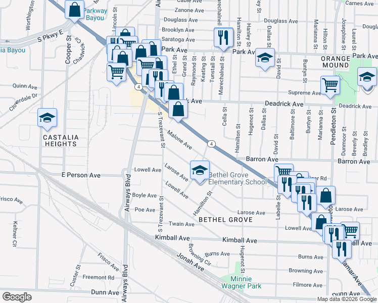 map of restaurants, bars, coffee shops, grocery stores, and more near 2419 Malone Avenue in Memphis