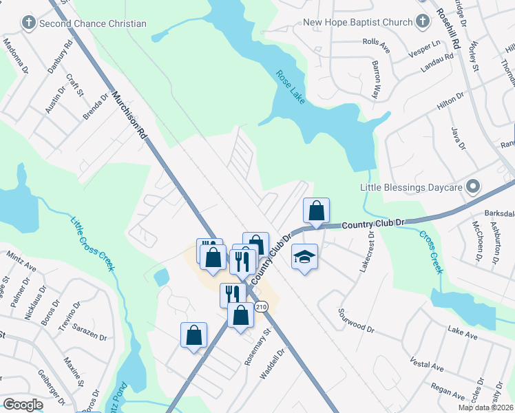 map of restaurants, bars, coffee shops, grocery stores, and more near 3882 Distribution Drive in Fayetteville