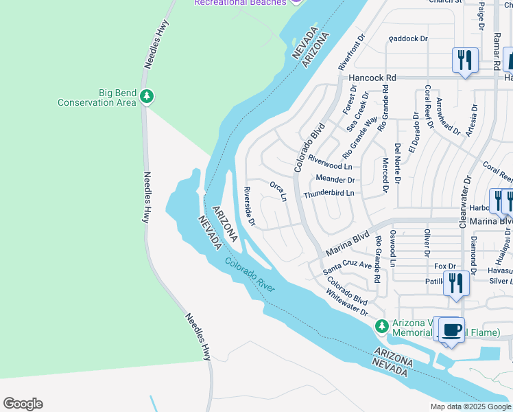 map of restaurants, bars, coffee shops, grocery stores, and more near 1933 Castleberry Lane in Bullhead City