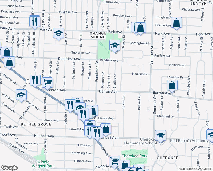 map of restaurants, bars, coffee shops, grocery stores, and more near 1109 Beverly Street in Memphis