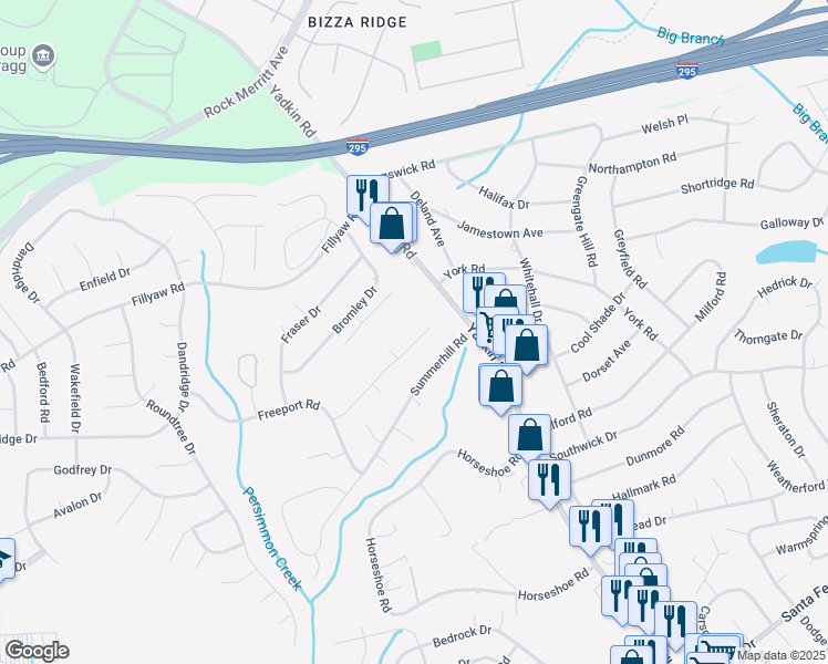 map of restaurants, bars, coffee shops, grocery stores, and more near 6346 Hawfield Drive in Fayetteville