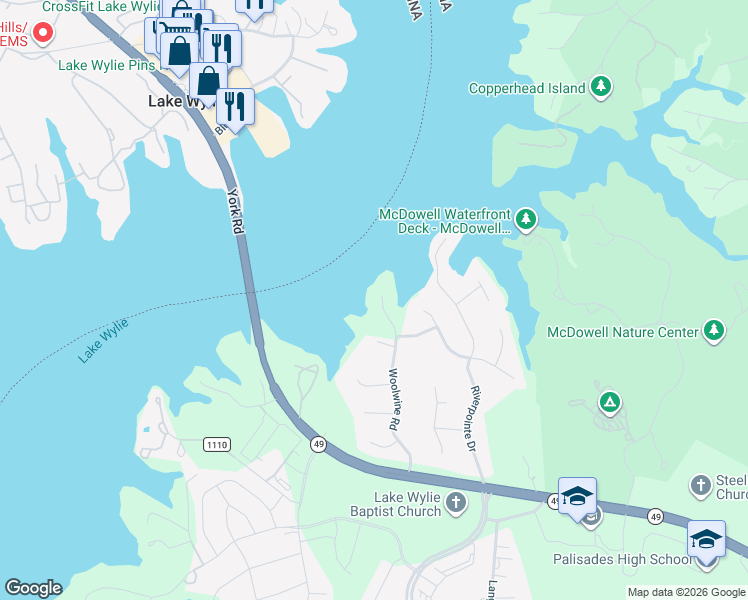 map of restaurants, bars, coffee shops, grocery stores, and more near 16108 Woolwine Road in Charlotte